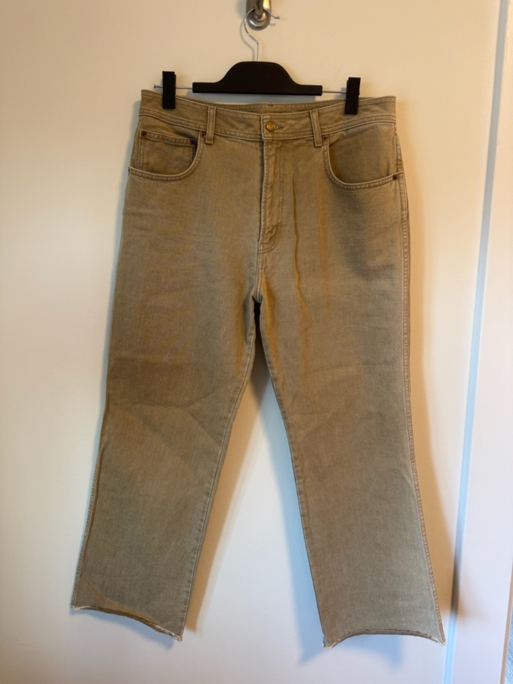 B Sides Straight Leg Cropped Jeans Tan Wash Raw Hem Size 31